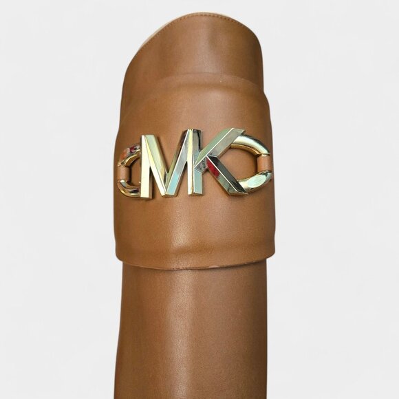 Michael Kors Izzy Tall Leather Riding Boots Luggage Tan Logo 9.5M Equestrian NWB - Picture 4 of 15